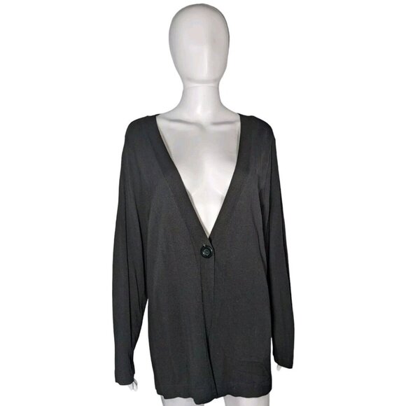 Joseph A Black Single Button Cardigan Sweater Womens 1X Rayon Long Sleeve NWT - Picture 1 of 5